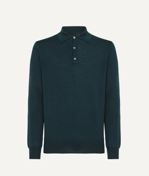 Long Sleeve Polo in Extrafine Merino Wool