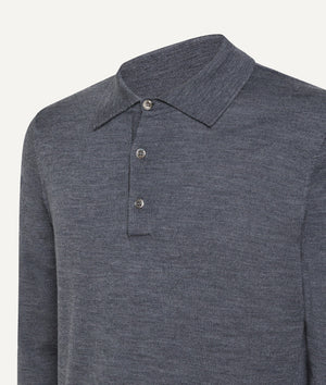 Long Sleeve Polo in Extrafine Merino Wool