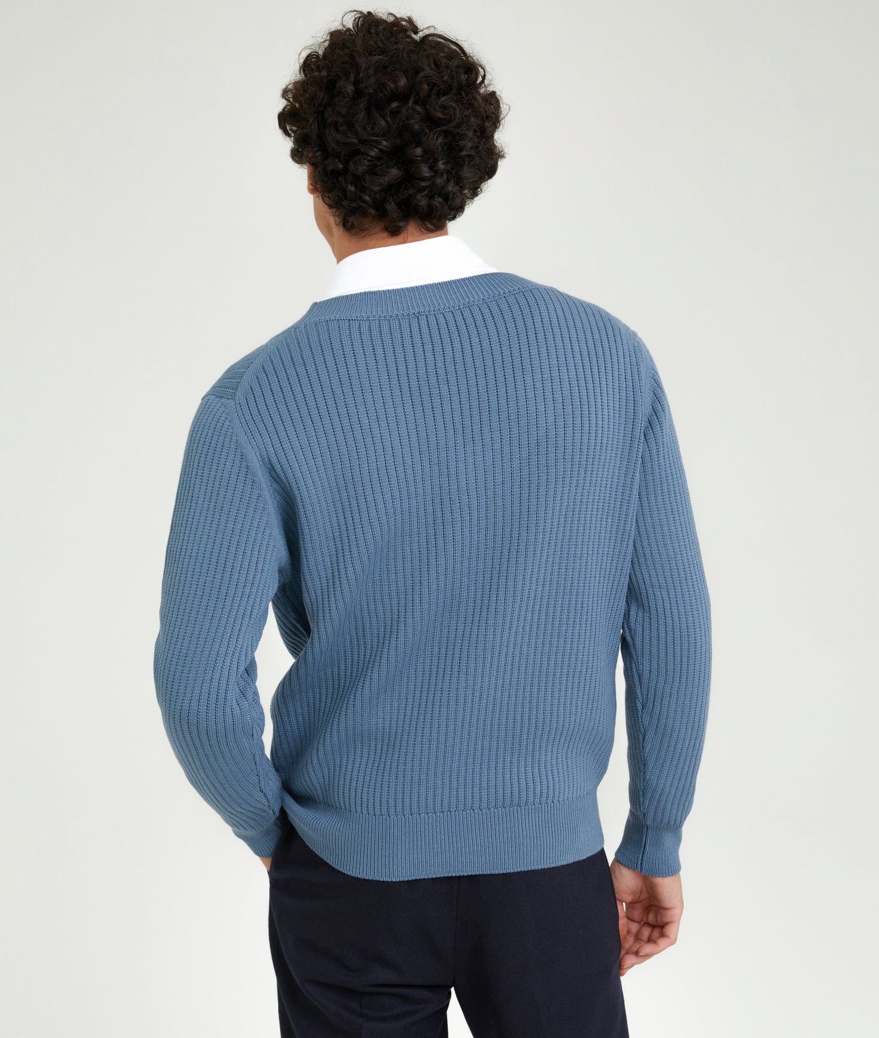 Ribbed Deep V-Neck Sweater in Cashwool