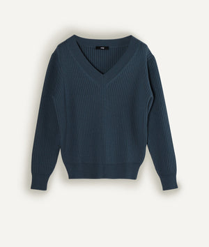 Ribbed Deep V-Neck Sweater in Cashwool